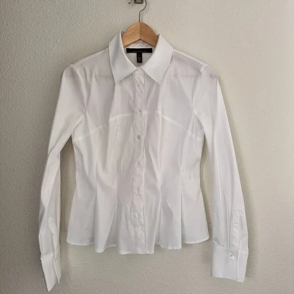 WHBM White Button Down Poplin Shirt Size: 2 - Business Casual Quiet Luxury - Picture 3 of 10